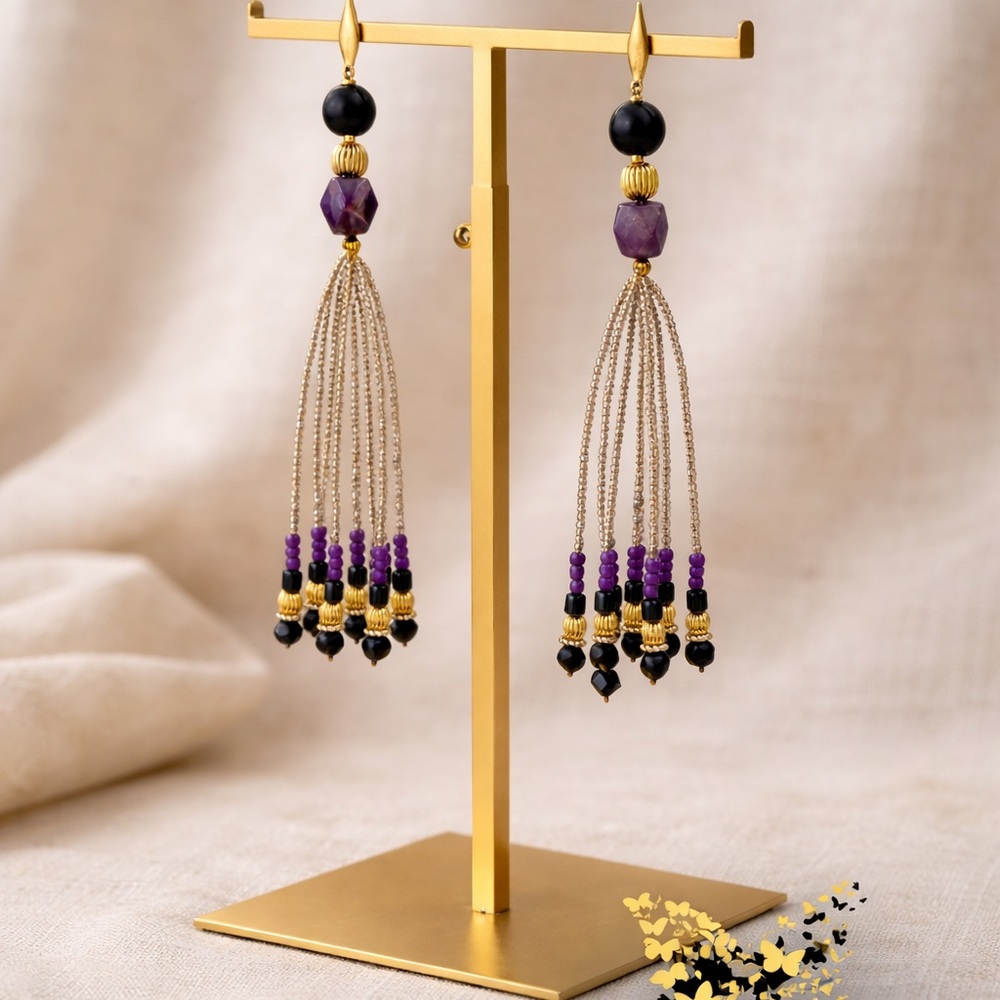 Elegant Purple and Gold Dangle Earrings
